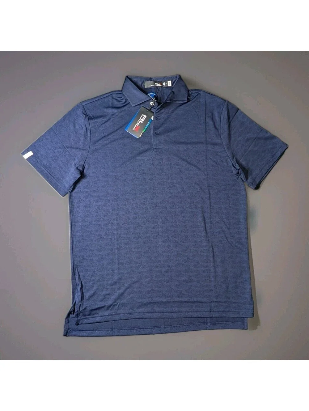 Ralph Lauren RLX Golf Polo Navy Blue Jacquard Cars Medium